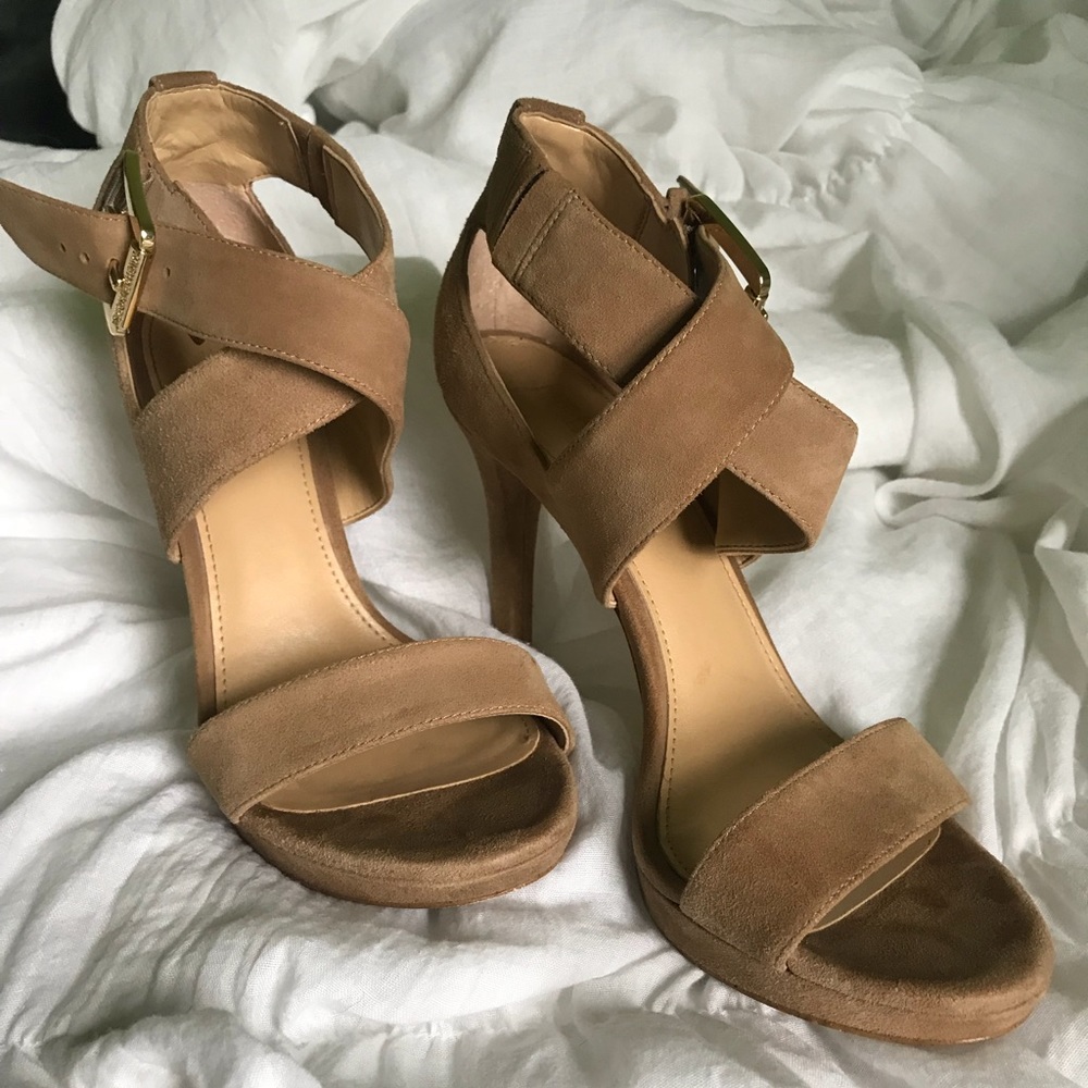 Michael Kora suede wrap heels